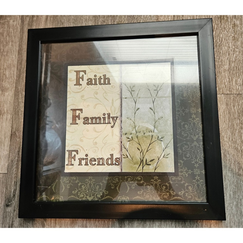 Faith Family Friends‎ inspiring quote wall art  13.5 x 13.5 Black Frame